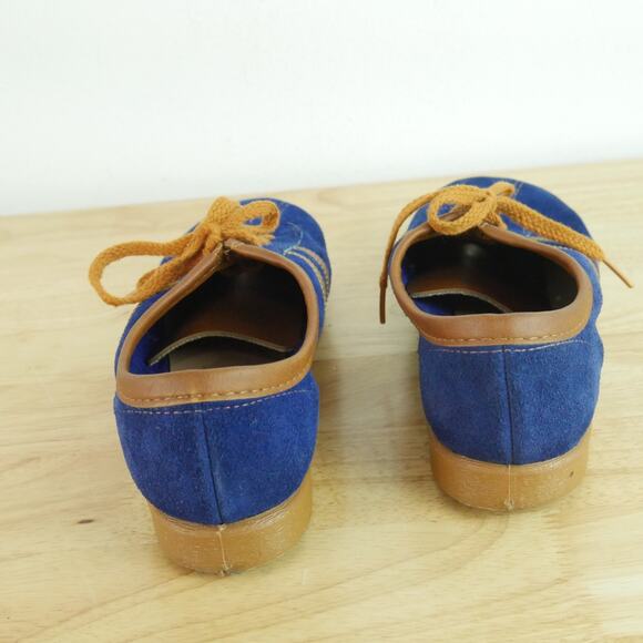 Vintage 70s Suede Sneakers Blue Stripe Retro Platform Athletic Costume 8 8.5 - Picture 8 of 15